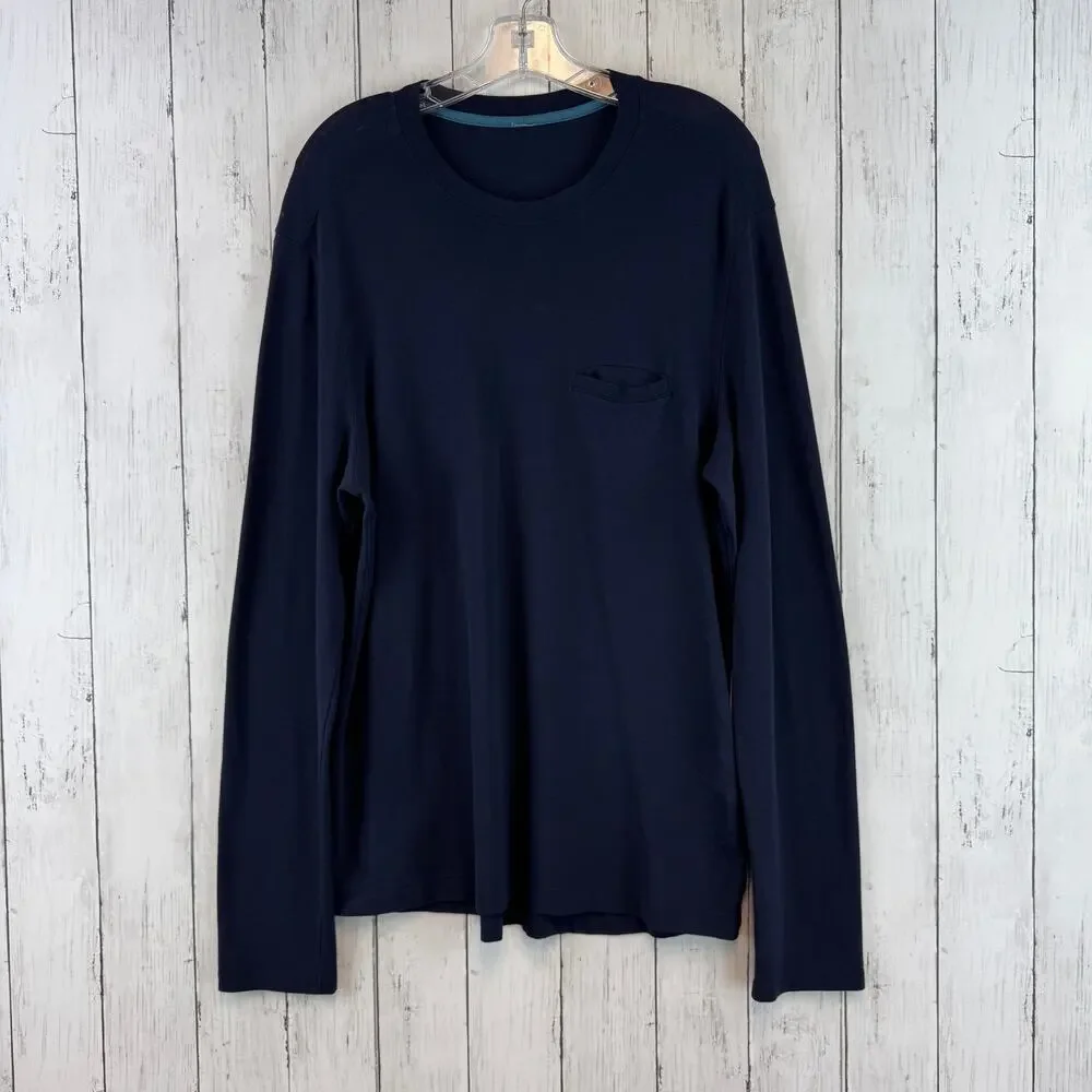 Lululemon Navy Blue Long Sleeve Pullover Crew Shirt Chest Pocket Size Medium